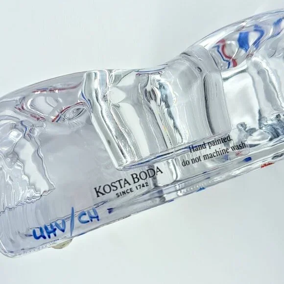 Kosta Boda Ulrica Hydman Vallien Hand-Painted Triangle Art Glass Candle Holder - Picture 6 of 6